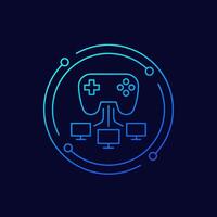 Gaming, gamepad and computers icon, linear design vector
