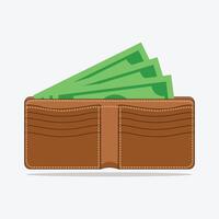 Leather Wallet and stack of money illustration with White background vector