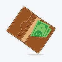 Brown Leather Wallet and stack of money illustration with White background vector