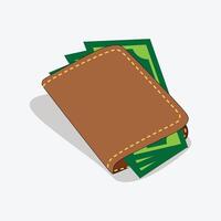 Brown Color Leather Wallet and stack of money illustration with White background vector