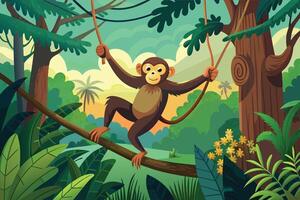 amonkey swinging between branches in arainforest vector