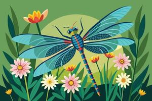 adragonfly resting on awildflower illustration vector