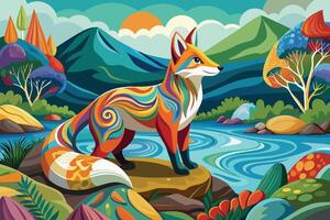 afox painting colorful patterns on river rocks vector