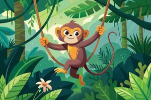 amonkey swinging through the jungle vines vector