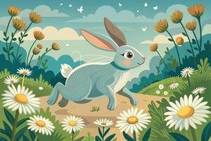 Bunny Charming Scene of Bunny Enjoying aMeadow in flowers vector