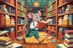 amouse exploring alibrary of oversized books vector