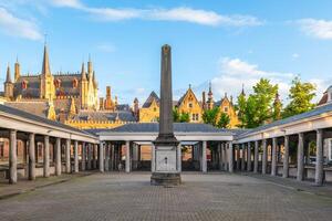 Vismarkt located on the Groenerei Canal in Bruges, Belgium photo