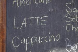 Coffee menu board featuring various drink options in chalk photo