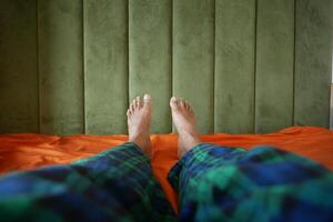 Relaxing moment in comfortable pajamas at home photo