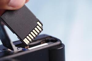 Removing a memory card from a digital camera for data transfer photo