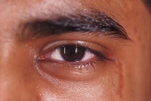 Close-up of a human eye showing intricate details and emotions photo