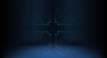 Modern circuit design illuminated by blue light in a dark environment showcasing technology and innovation vector