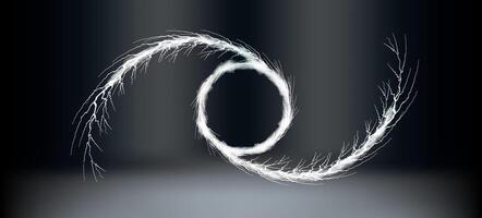 Dynamic lightning swirl with an intricate pattern on a dark background showcasing energy and motion. vector