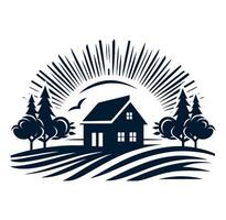 A house with trees and a sun in the background vector