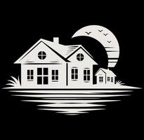 A house and a moon on a black background vector