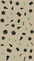Seamless Basketball Pattern with Green and Black Elements on Beige Background vector