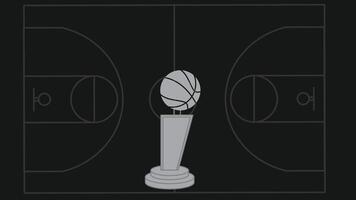 Basketball Trophy on Dark Court Background in Minimal Monochrome Style vector
