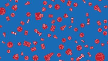 Bright Basketball Seamless Pattern with Red Flat Icons on Blue Background for Sport Design vector