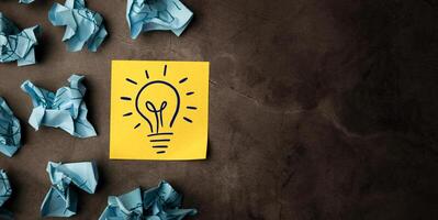 Idea, Innovation and Creativity Concept. a Light Bulb Hand drawn on Sticky Note, Brainstorm for New Business photo