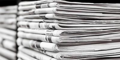 Print media pile of newspapers paper stack paper isolated closeup heap photo
