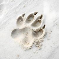 A small, detailed imprint of a rabbit s paw in light sand., isolated on a white background photo