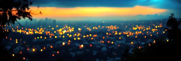 A stunning view revealing a city illuminated by countless lights as twilight sets in photo