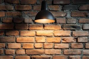 Lighting on empty brick wall background. photo
