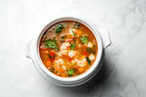 Tom Yum soup filled with prawns. photo