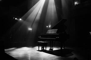 The piano is in the center of the stage. photo