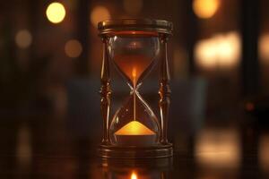 Hourglass in bronze design on a blur dark background. photo
