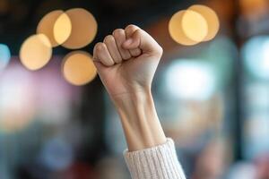 Raised fist of a woman. photo