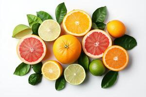 Fresh citrus fruits. Top view. photo