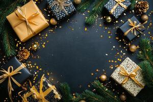 Background with confetti and gift box. photo