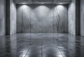 Shiny tiled floor textures in an empty concrete room. photo