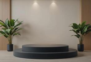 Clean and elegant light black podium perfect for showcasing products. photo
