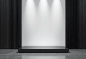 Contemporary light black stand with clean white background. photo