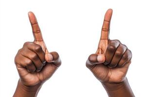 Index finger up two hands isolated on white background. photo