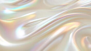 Shimmering iridescent fabric creating a soft, smooth texture that reflects light in various colors and tones in a well lit environment photo