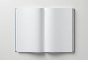 Blank white book mockup against light background. photo