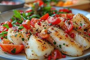 Grilled Scallops with Tomatoes and Pomegranate Seeds photo