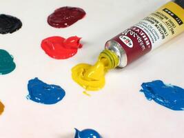 Freshly Squeezed Paint on Palette for different design purposes photo
