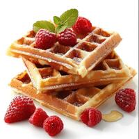 A delicious stack of freshly made raspberry waffles, photo