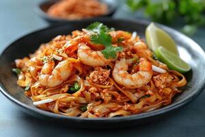 Shrimp Pad See Ew with Lime and Cilantro Garnish photo