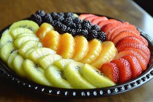 A Colorful Arrangement of Kiwi, Pineapple, and Strawberries photo
