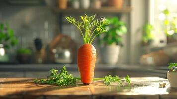 a carrot that is sitting on a table with some plants photo