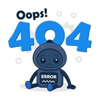 Cute Sad Robot 404 Error Page Illustration for Website or App Design vector