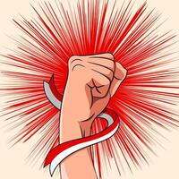 Hand clenched with Indonesian flag vector