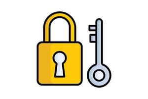 Lock and key icon. colored outline icon style. icon related to law and justice. law elements illustration vector