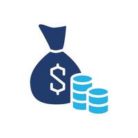 Money bag or cash sack near coins stack colored icon design good for web or mobile app vector