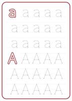 Letter A tracing. A worksheet for children's writing practice. Uppercase and lowercase. vector